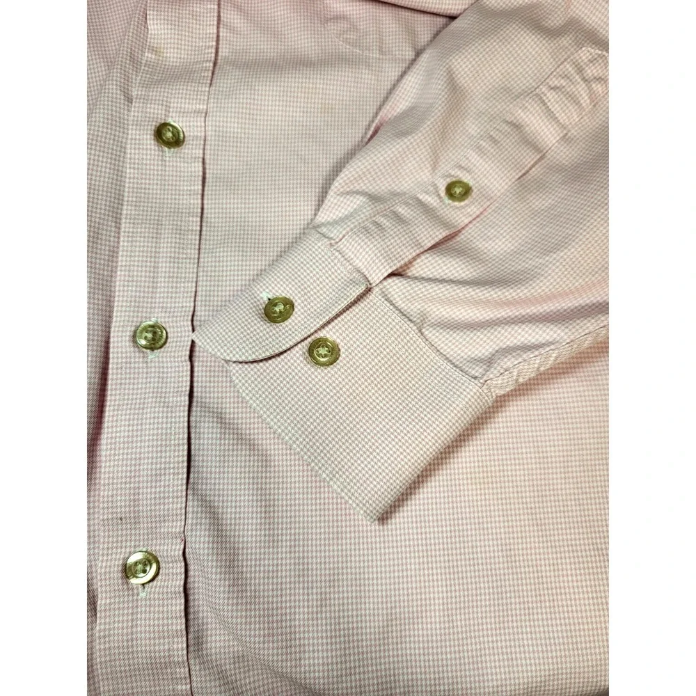 T. Harris London Pink White Herringbone Button‎ Down Shirt Pocket Size Large